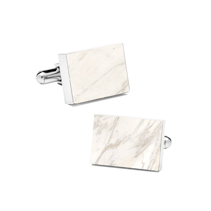 Carrara White (Rectangular) Marble Cuff Links - MIKOL