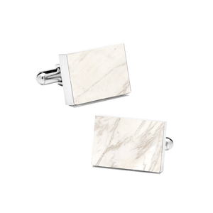 Carrara White (Rectangular) Marble Cuff Links - MIKOL