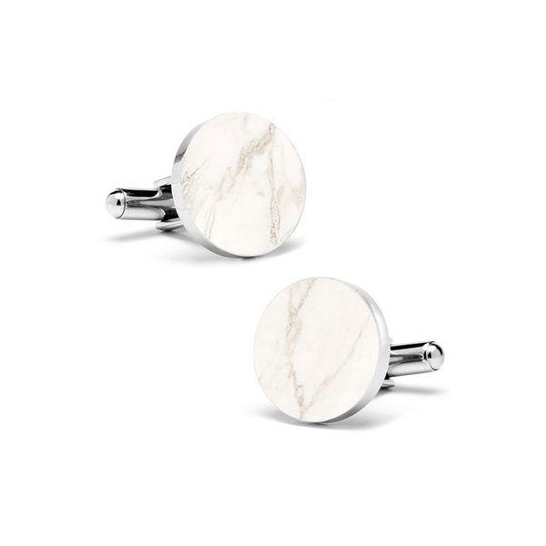 Carrara White (Round) Marble Cuff Links - MIKOL